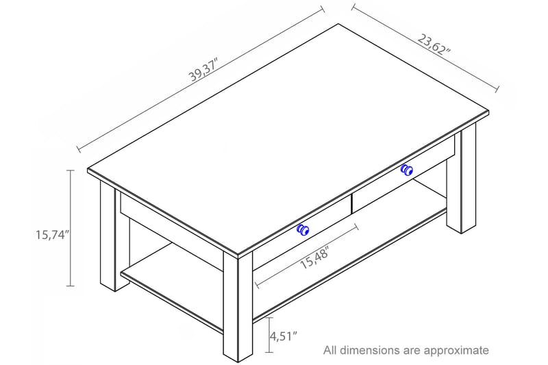 Evonne Soffbord 100 cm med Förvaring 2 Lådor + Hylla - Svart - Möbler - Bord & matgrupper - Soffbord