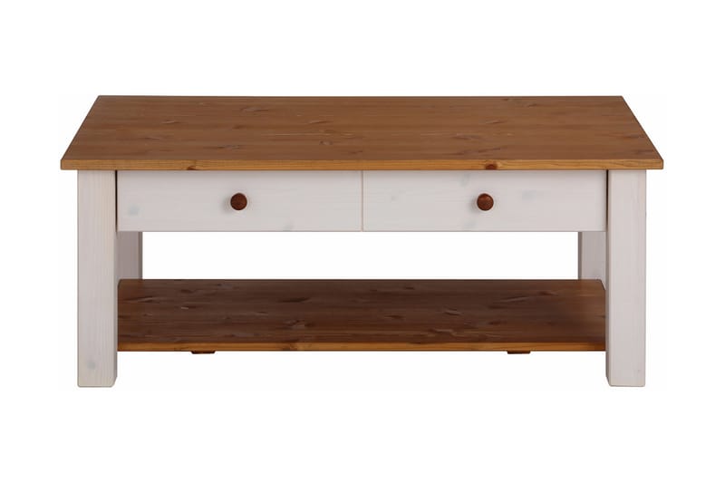Evonne Soffbord 100 cm med Förvaring 2 Lådor + Hylla - Vit/Brun - Möbler - Bord & matgrupper - Soffbord