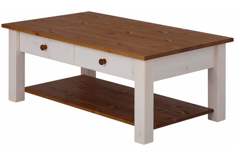 Evonne Soffbord 100 cm med Förvaring 2 Lådor + Hylla - Vit/Brun - Möbler - Bord & matgrupper - Soffbord