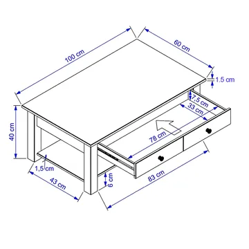 Evonne Soffbord 100 cm med Förvaring 2 Lådor + Hylla - Brun - Möbler - Bord & matgrupper - Soffbord
