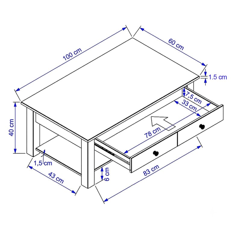 Evonne Soffbord 100 cm med Förvaring 2 Lådor + Hylla - Brun - Möbler - Bord & matgrupper - Soffbord