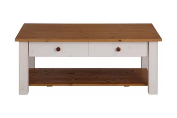 Evonne Soffbord 100 cm med Förvaring 2 Lådor + Hylla - Vit/Brun - Möbler - Bord & matgrupper - Soffbord