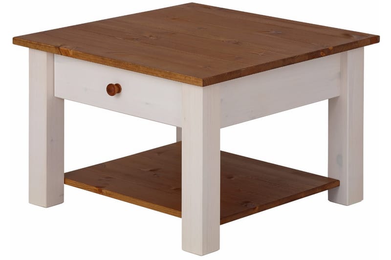 Evonne Soffbord 60 cm med Förvaring Låda + Hylla - Vit/Brun - Möbler - Bord & matgrupper - Soffbord