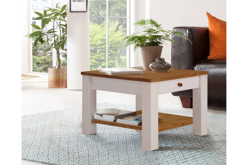 Evonne Soffbord 60 cm med Förvaring Låda + Hylla - Vit/Brun - Möbler - Bord & matgrupper - Soffbord