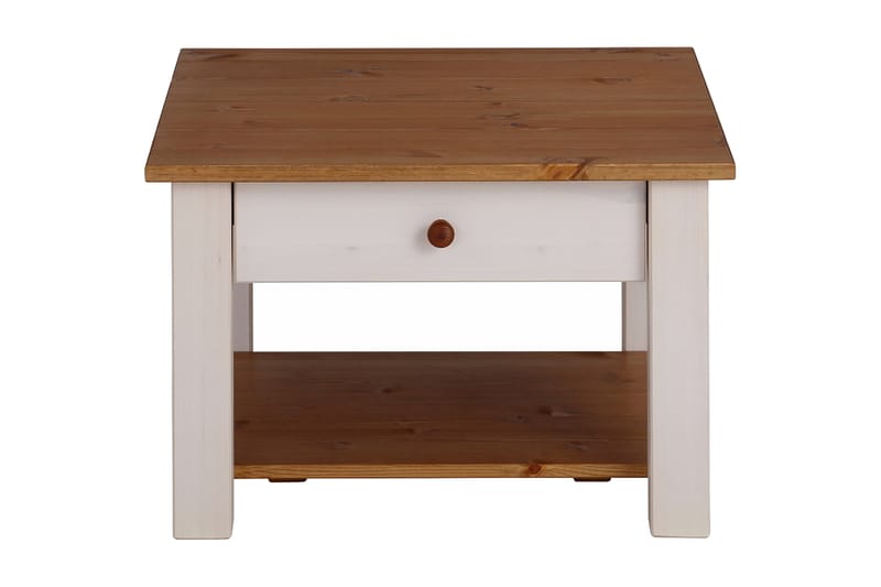 Evonne Soffbord 60 cm med Förvaring Låda + Hylla - Vit/Brun - Möbler - Bord & matgrupper - Soffbord