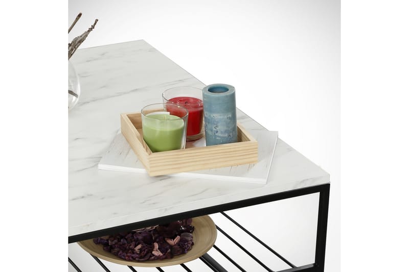 Falan Soffbord 95 cm med Förvaring Hylla Marmormönster Ribbo - Vit/Svart - Möbler - Bord & matgrupper - Soffbord