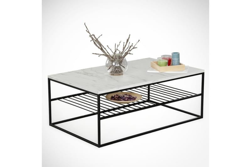 Falan Soffbord 95 cm med Förvaring Hylla Marmormönster Ribbo - Vit/Svart - Möbler - Bord & matgrupper - Soffbord