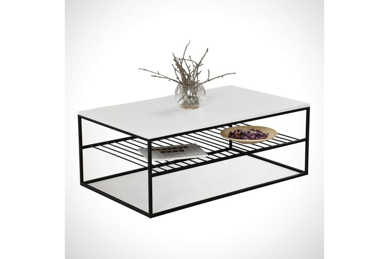 Falan Soffbord 95 cm med Förvaring Hyllor Ribbor - Vit/Svart - Möbler - Bord & matgrupper - Soffbord