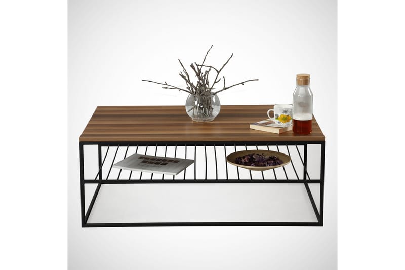 Falan Soffbord 95 cm med Hylla Ribbor - Brun - Möbler - Bord & matgrupper - Soffbord