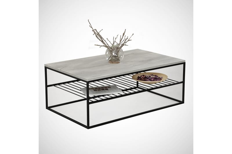 Falan Soffbord 95 cm med Hyllor Ribbor - Grå/Vit - Möbler - Bord & matgrupper - Soffbord