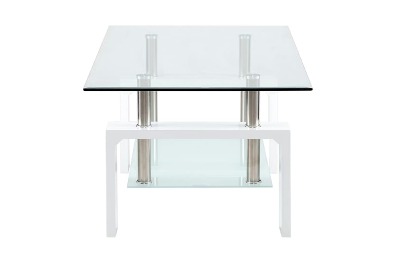 Faxberg Soffbord 110 cm med Förvaring Hylla - Glas/Vit/Krom - Soffbord - Soffbord med förvaring