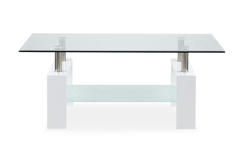Faxberg Soffbord 110 cm med Förvaring Hylla - Glas/Vit/Krom - Soffbord - Soffbord med förvaring