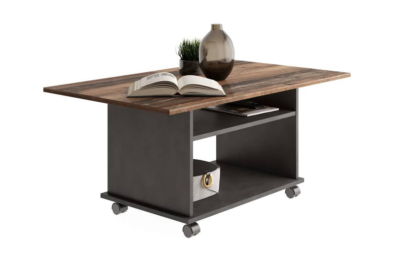 FMD Soffbord med hjul gammeldags brun och svart - Flerfärgad - Soffbord - Soffbord med hjul