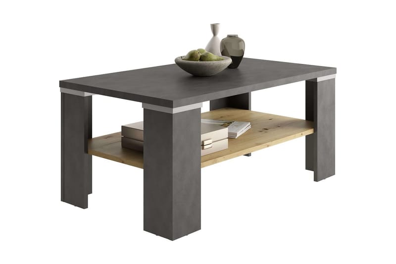 FMD Soffbord med hylla materagrå och artisan-ek - Flerfärgad - Soffbord