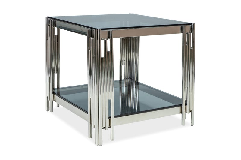 Fossilana Soffbord 55 cm med Förvaring Hylla - Rökfärgad Glas/Krom - Soffbord - Klaffbord & Hopfällbart bord - Spegelbord - Soffbord med förvaring - Soffbord med hjul - Höj och sänkbart soffbord