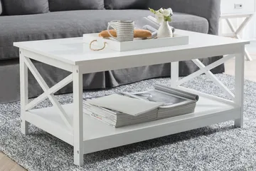 Fostia Soffbord 100 cm med Förvaring Hylla - Vit - Möbler - Bord & matgrupper - Soffbord