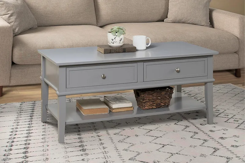 Franklin Soffbord 105 cm med Förvaring Hylla + 2 Lådor Grå - Dorel Home - Möbler - Bord & matgrupper - Soffbord - Soffbord med förvaring