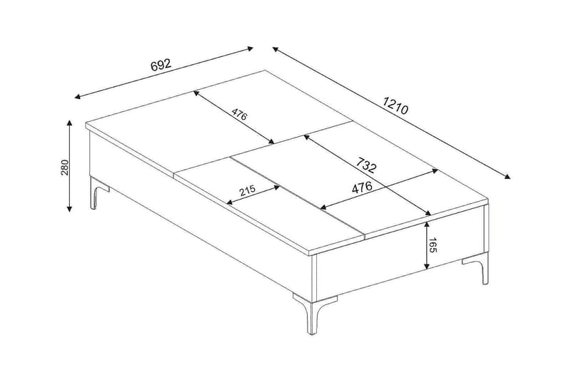 Furny Home Soffbord 121 cm Höj- och Sänkbar med Förvaring - Valnötsbrun - Soffbord