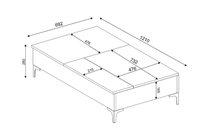 Furny Home Soffbord 121 cm Höj- och Sänkbar med Förvaring - Vit - Soffbord