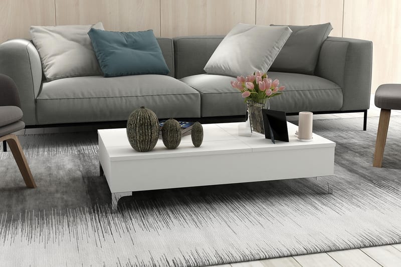Furny Home Soffbord 121 cm Höj- och Sänkbar med Förvaring - Vit - Soffbord