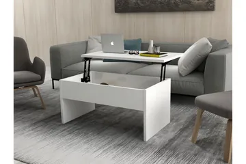 Furny Home Soffbord 90 cm Höj- och Sänkbar med Förvaring - Vit - Möbler - Bord & matgrupper - Soffbord