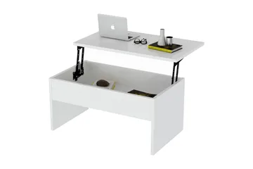 Furny Home Soffbord 90 cm Höj- och Sänkbar med Förvaring - Vit - Möbler - Bord & matgrupper - Soffbord