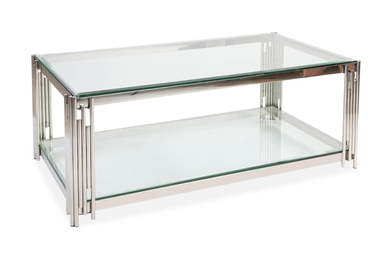 Galciana Soffbord 130 cm med Förvaring Hylla - Glas/Krom - Soffbord