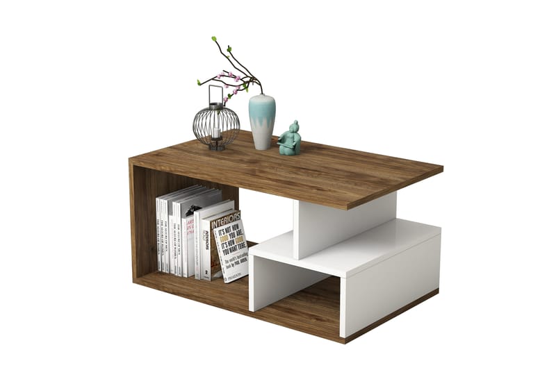 Garavelo Soffbord 90 cm med Förvaring Hyllor - Mörkbrun/Natur/Vit - Möbler - Bord & matgrupper - Soffbord