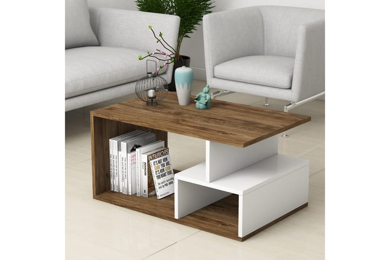 Garavelo Soffbord 90 cm med Förvaring Hyllor - Mörkbrun/Natur/Vit - Möbler - Bord & matgrupper - Soffbord