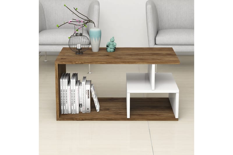 Garavelo Soffbord 90 cm med Förvaring Hyllor - Mörkbrun/Natur/Vit - Möbler - Bord & matgrupper - Soffbord