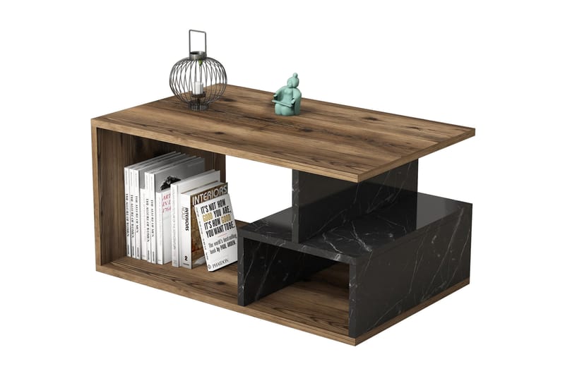 Garavelo Soffbord 90 cm med Förvaring Hyllor Marmormönster - Mörkbrun/Natur/Svart - Möbler - Bord & matgrupper - Soffbord