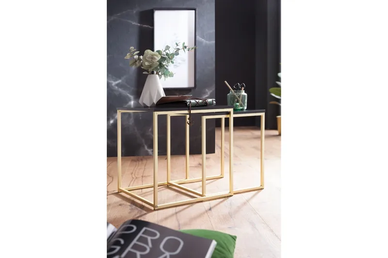 Geancarlo Satsbord 48 cm 2 Bord - Svart/Guld - Möbler - Bord & matgrupper - Soffbord