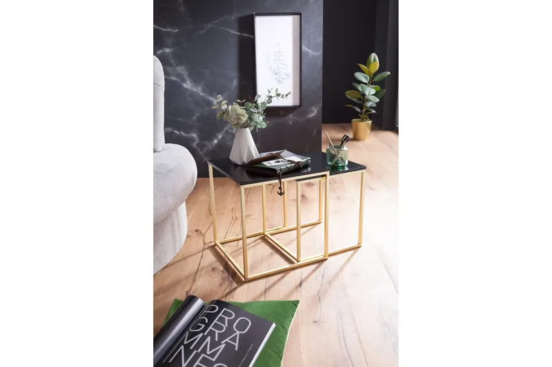 Geancarlo Satsbord 48 cm 2 Bord - Svart/Guld - Möbler - Bord & matgrupper - Soffbord