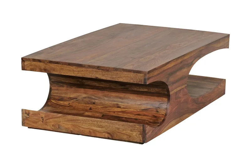 Gjerrild Soffbord 118 cm med Förvaring Hyllor, Massivt Trä