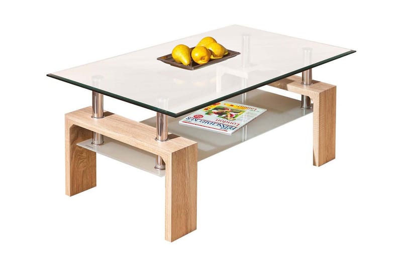 Gylle Soffbord 100 cm med Förvaring Hylla - Glas/Vit/Natur - Soffbord med förvaring - Soffbord