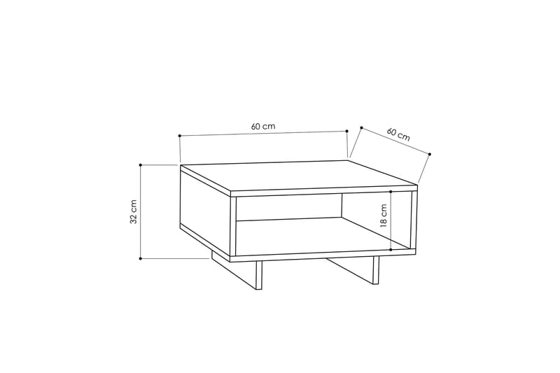 Hapeila Soffbord 60 cm med Förvaring Hylla - Vit/Mörkgrå - Soffbord