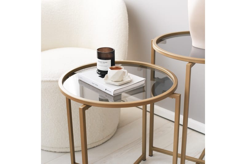 Hardinwre Satsbord 50 cm Runt 2-pack - Rökfärgat/Guld - Möbler - Bord & matgrupper - Soffbord