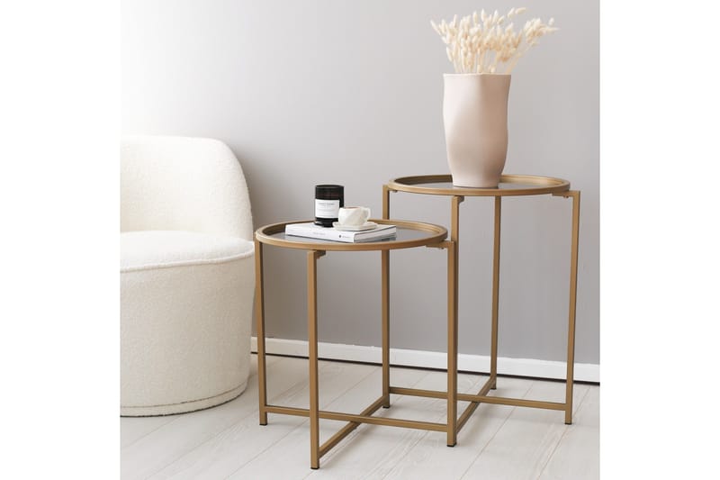 Hardinwre Satsbord 50 cm Runt 2-pack - Rökfärgat/Guld - Möbler - Bord & matgrupper - Soffbord