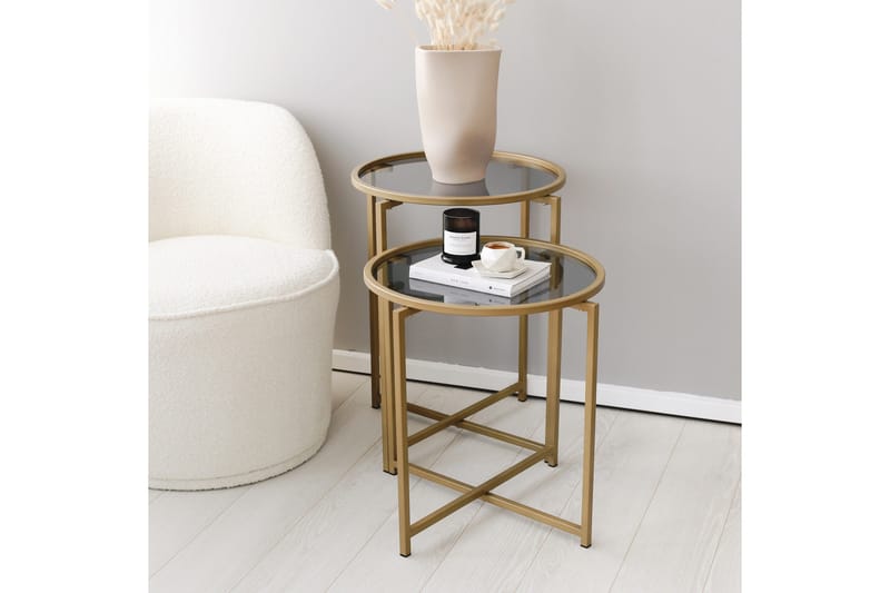 Hardinwre Satsbord 50 cm Runt 2-pack - Rökfärgat/Guld - Möbler - Bord & matgrupper - Soffbord