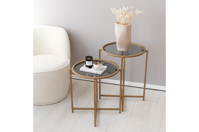 Hardinwre Soffbord 50 cm Runt 2-pack - Guld/Rökfärgat - Möbler - Bord & matgrupper - Soffbord