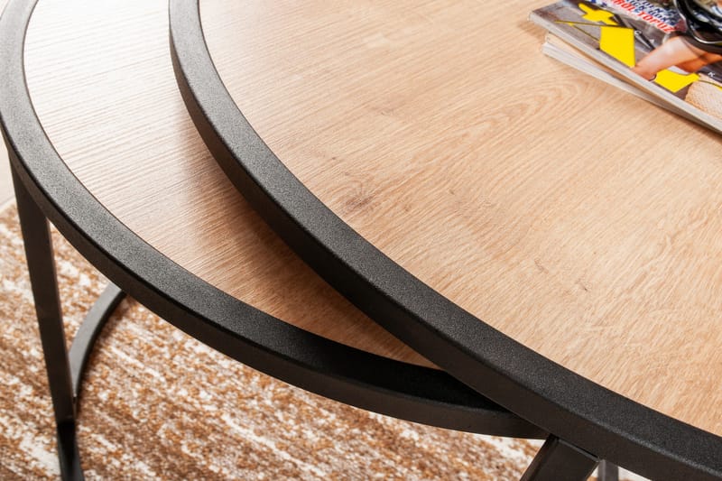 Hejde Satsbord 80 cm Runt 2 Bord - Ljusbrun/Svart - Möbler - Bord & matgrupper - Soffbord