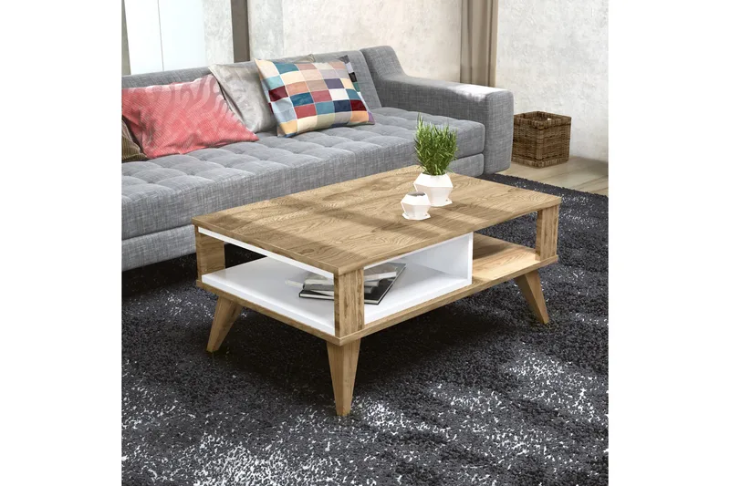 Hejde Soffbord 90 cm med Förvaring Hylla - Brun/Vit - Möbler - Bord & matgrupper - Soffbord