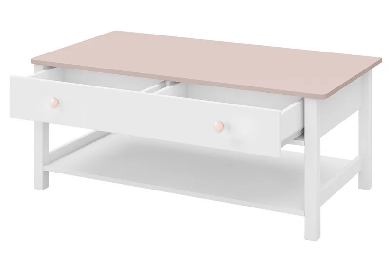 Hilts Soffbord 110 cm med Förvaring Lådor + Hylla - Vit/Rosa - Möbler - Bord & matgrupper - Soffbord