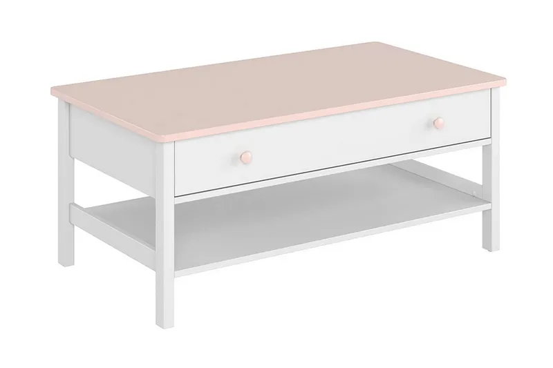 Hilts Soffbord 110 cm med Förvaring Lådor + Hylla, Vit/Rosa