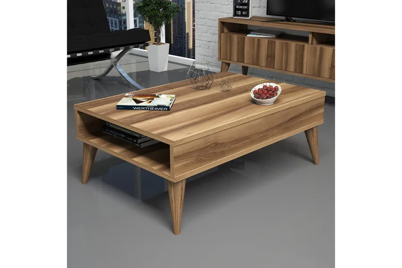 Hoptrup Soffbord 90 cm med Förvaring Hylla - Valnötsbrun - Möbler - Bord & matgrupper - Soffbord