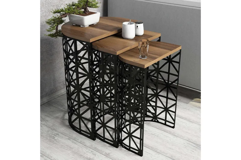 Hovdane Satsbord 46 cm Halvcirkel 3 Bord - Mörkbrun/Svart - Möbler - Bord & matgrupper - Soffbord