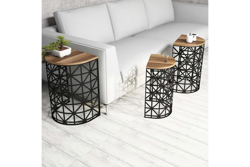 Hovdane Satsbord 46 cm Halvcirkel 3 Bord - Mörkbrun/Svart - Möbler - Bord & matgrupper - Soffbord