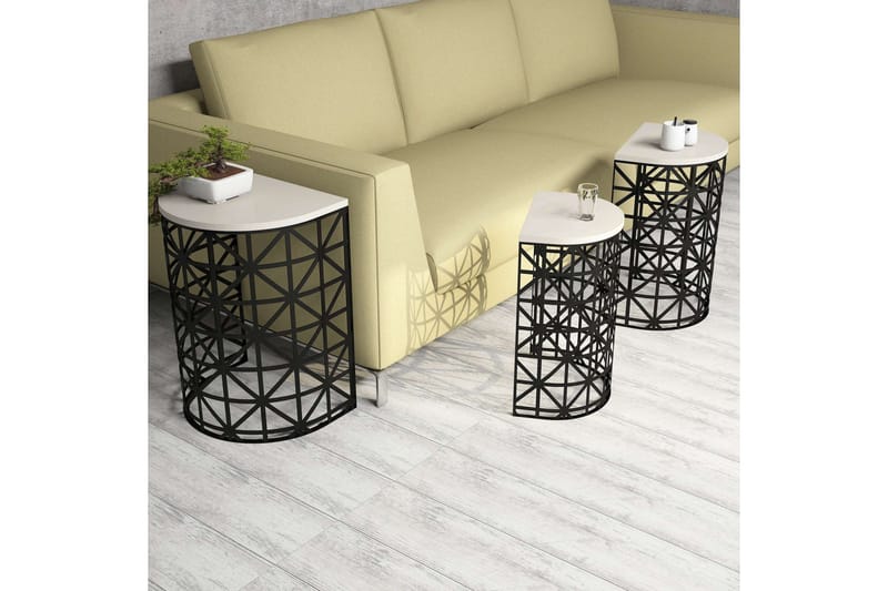 Hovdane Satsbord 46 cm Halvcirkel 3 Bord - Vit/Svart - Möbler - Bord & matgrupper - Soffbord