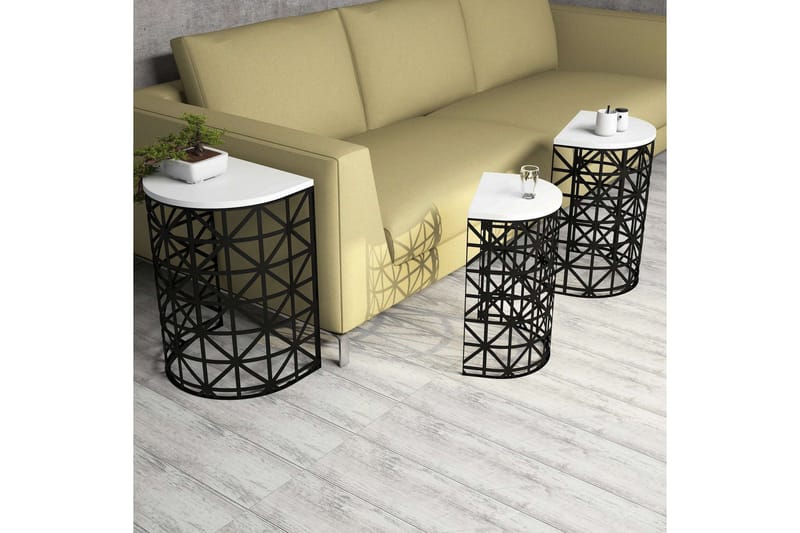 Hovdane Satsbord 46 cm Halvcirkel 3 Bord - Vit/Svart - Möbler - Bord & matgrupper - Soffbord