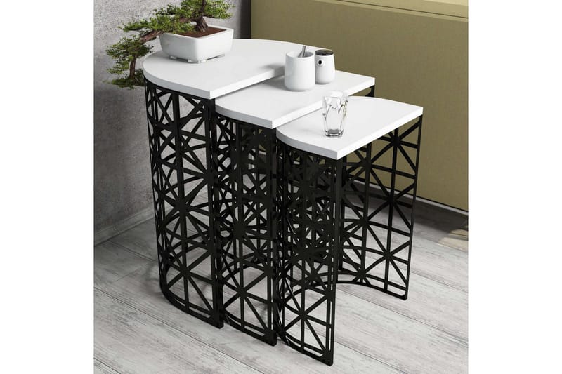 Hovdane Satsbord 46 cm Halvcirkel 3 Bord - Vit/Svart - Möbler - Bord & matgrupper - Soffbord